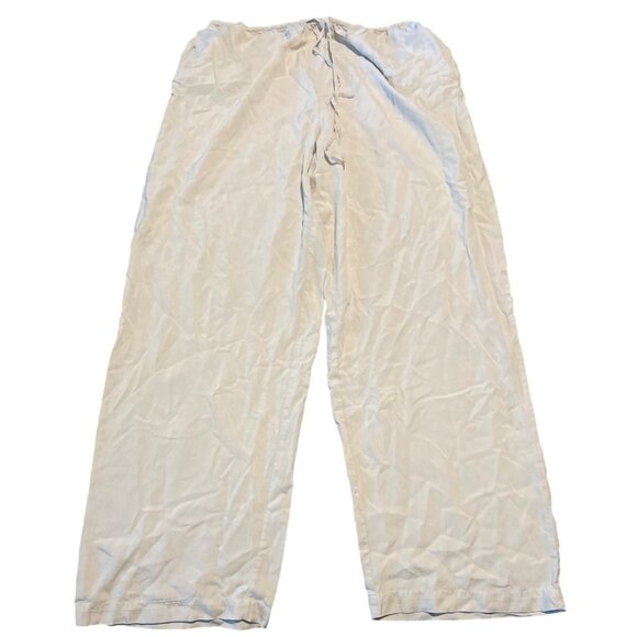Amber Stone 100% Silk Beige Elastic Waist Pants L - Picture 1 of 7